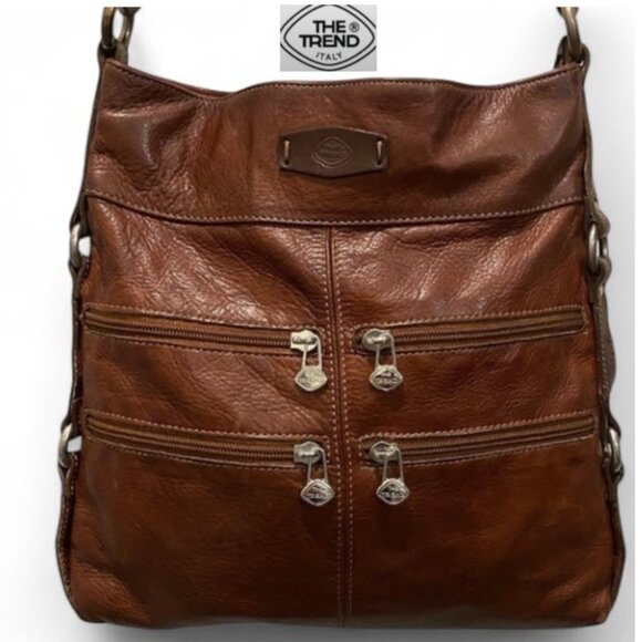 The Trend Brown Leather Crossbody Bag with Zippered Pockets – Stylish, Spacious - Picture 1 of 14